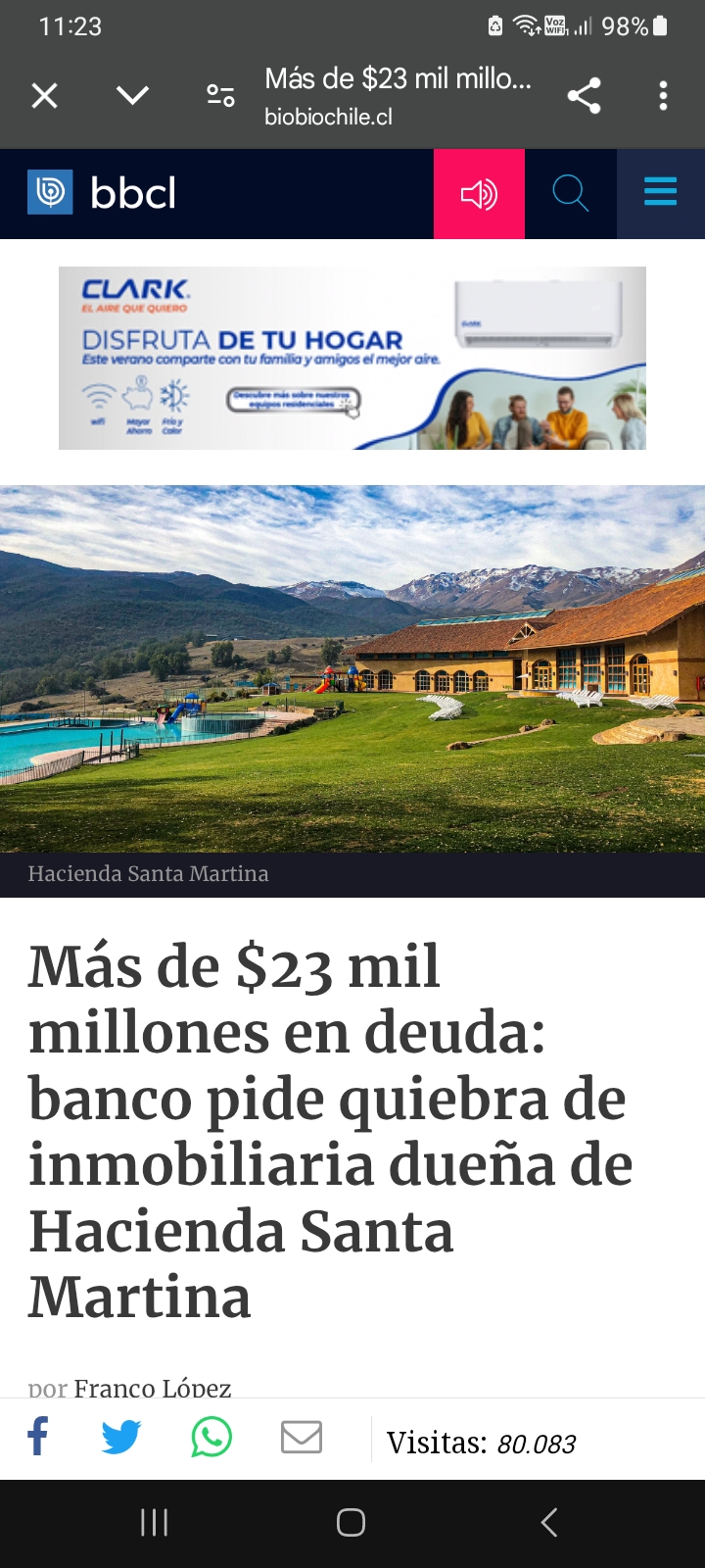 Quiebra inminente: Banco pide liquidación de Hacienda Santa Martina