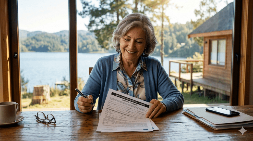 Mujer de 64 años solicitando un crédito hipotecario para una segunda vivienda de veraneo en Chile - Ortúzar Propiedades