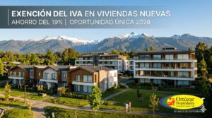 Conjunto residencial moderno en la zona de la Araucanía destacando el beneficio de exención del 19% de IVA en viviendas nuevas.