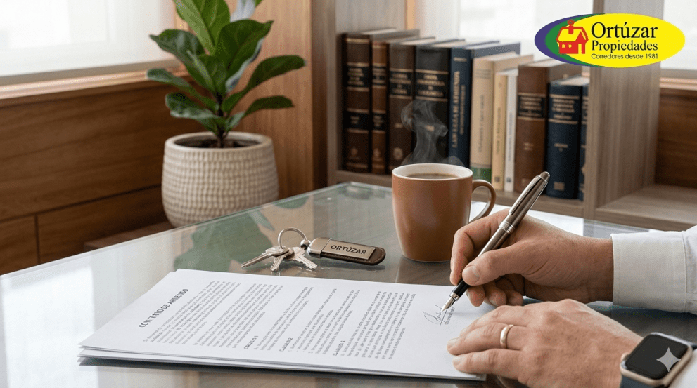 Firma de contrato de arriendo legal y seguro con Ortúzar Propiedades.
