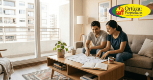 Pareja joven revisando planos de su primera vivienda utilizando el subsidio habitacional DS1.
