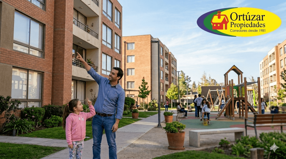 Familia celebrando la postulación al Subsidio DS1 Tramo 3 frente a nuevo proyecto habitacional.